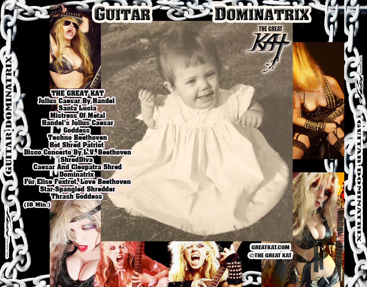 THROWBACK KATHY! "GUITAR DOMINATRIX" New Blistering 14-Song Album by The Great Kat Guitar Dominatrix featuring the Ultimate "Throwback Kathy" Album Front & Back Covers!